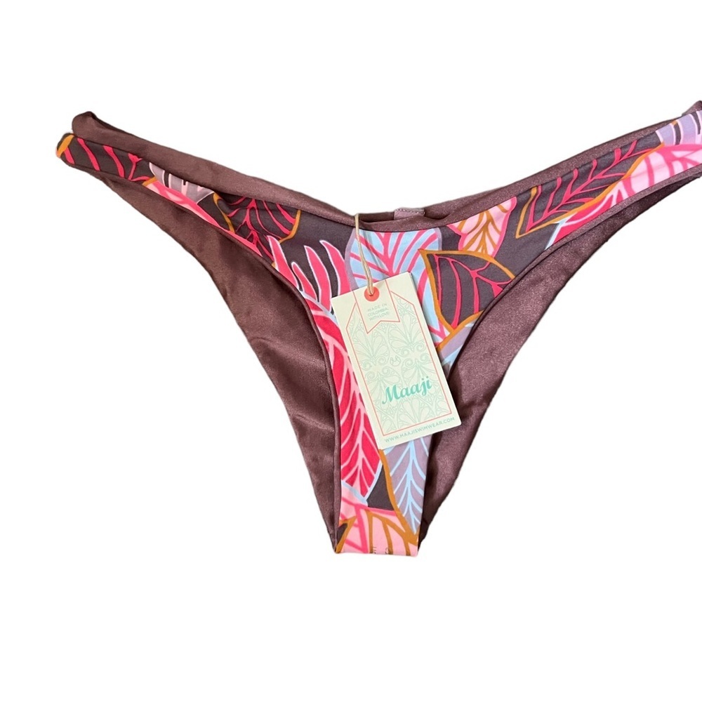 Maaji Reversible Shimmering Cognac/Floral Sublime Bikini Bottom Size Large NWT